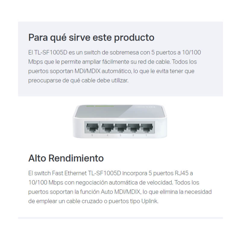 Switch TP-Link TL-SF1005D 5 Puertos 10/100Mbps