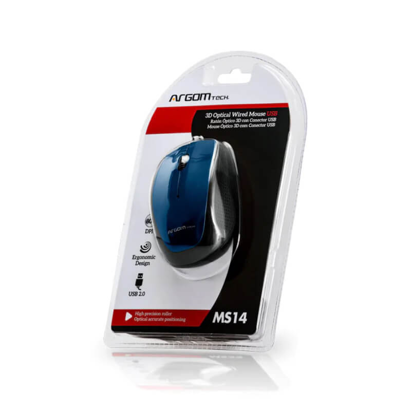 Mouse Alámbrico Argom MS14 3D Óptico 800DPI Azul