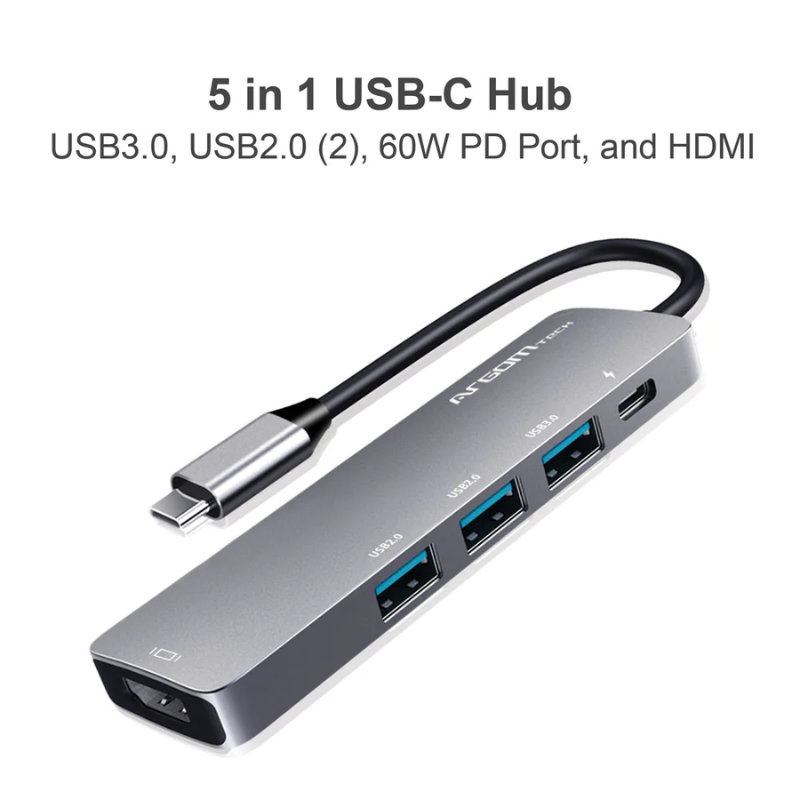 Hub Argom Type C 5 en 1, 1 puerto HDMI, 3 USB, 1 Type C