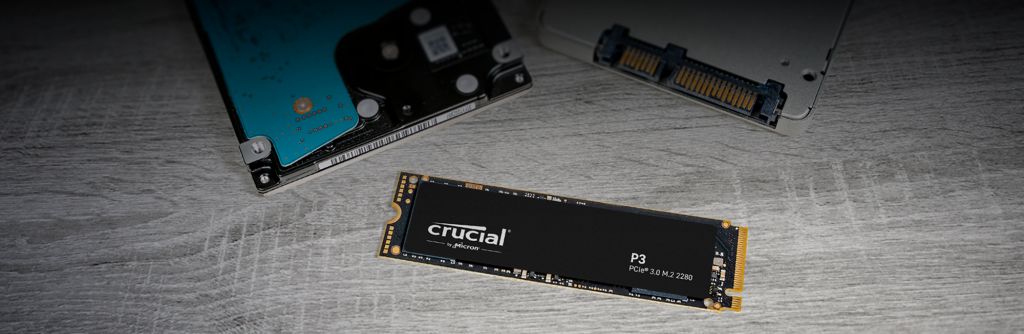 SSD Crucial P3 en vertical con sombra