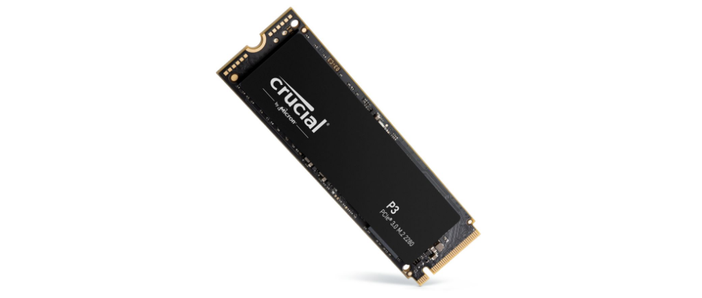 SSD Crucial P3 en vertical con sombra