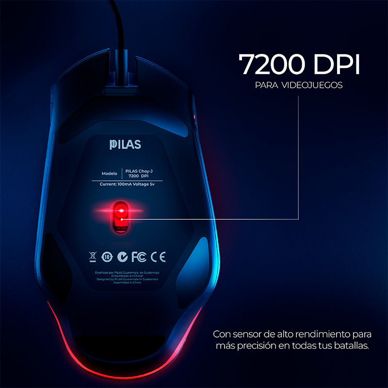 Mouse Gaming Alámbrico Pilas Choy-J 7200DPI RGB Negro