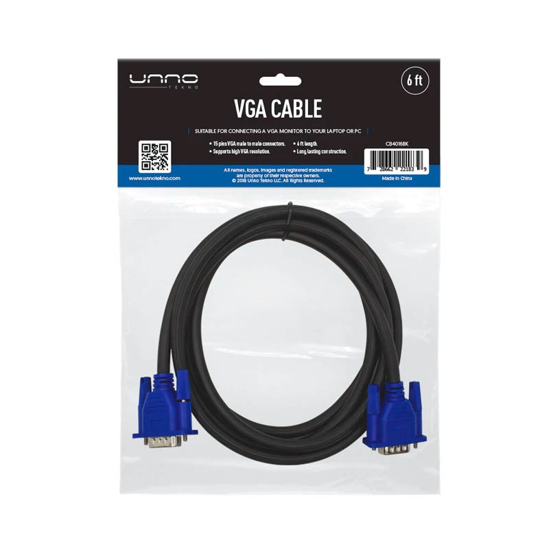 Cable VGA UnnoTekno CB4016BK 3 Metros Macho-Macho Negro-Azul