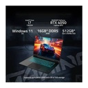 Laptop Gaming Gigabyte A16 16" 165Hz WUXGA Intel Core i7-13620H 16GB DDR5 RAM 512GB SSD GeForce RTX 4050 Black Steel W11 Home Teclado Ingles