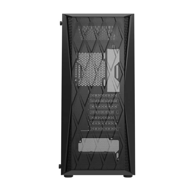 Case DarkFlash DK352 Mesh ATX Mid Tower con 4 ventiladores ARGB, panel lateral de vidrio templado negro.