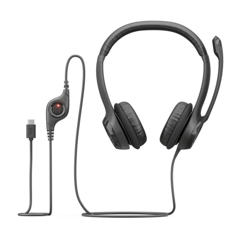 Audífonos Tipo Headset Logitech H390 USB-C con Micrófono Negro Media Noche