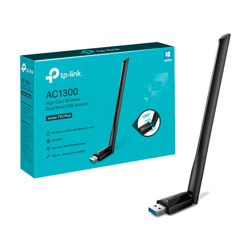 Adaptador de Red USB a Wi-Fi TP-Link Archer T3U Plus Doble Banda AC1300 867 Mbps