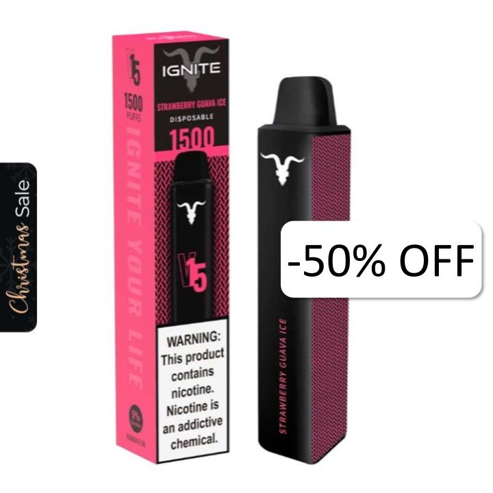 Vape Electronico Ignite V15 1500 Puffs Nic 5g Strawberry Guava Ice