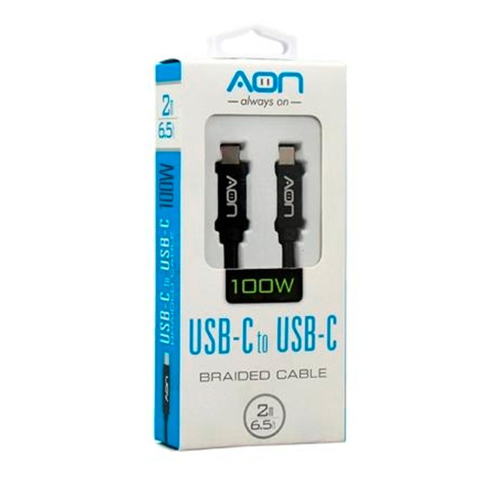 Cable USB-C a USB-C AON AO-CB-5017 2 Metro Negro 5Gbps 100W