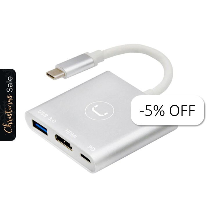 Hub Unno Tekno 3 puertos HB1101SV USB-C Plateado