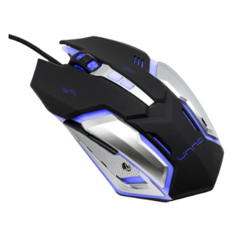 Mouse Gaming Alámbrico Unno Tekno Brave Óptico 2400DPI Negro-Gris