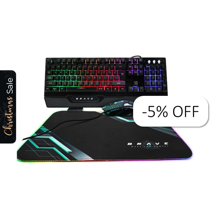 Teclado y Mouse Gaming Alámbrico Unno Tekno Brave Negro USB Inglés + Mousepad
