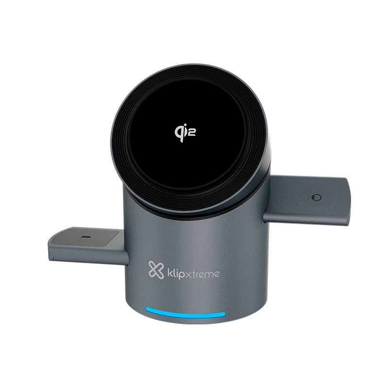 Estación de Carga Inalámbrica Klip Xtreme 3-en-1 Qi2 Magnética 15W Plegable
