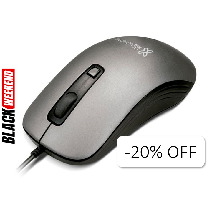 Mouse Alámbrico Klip Xtreme Shadow Óptico 1600DPI Gris